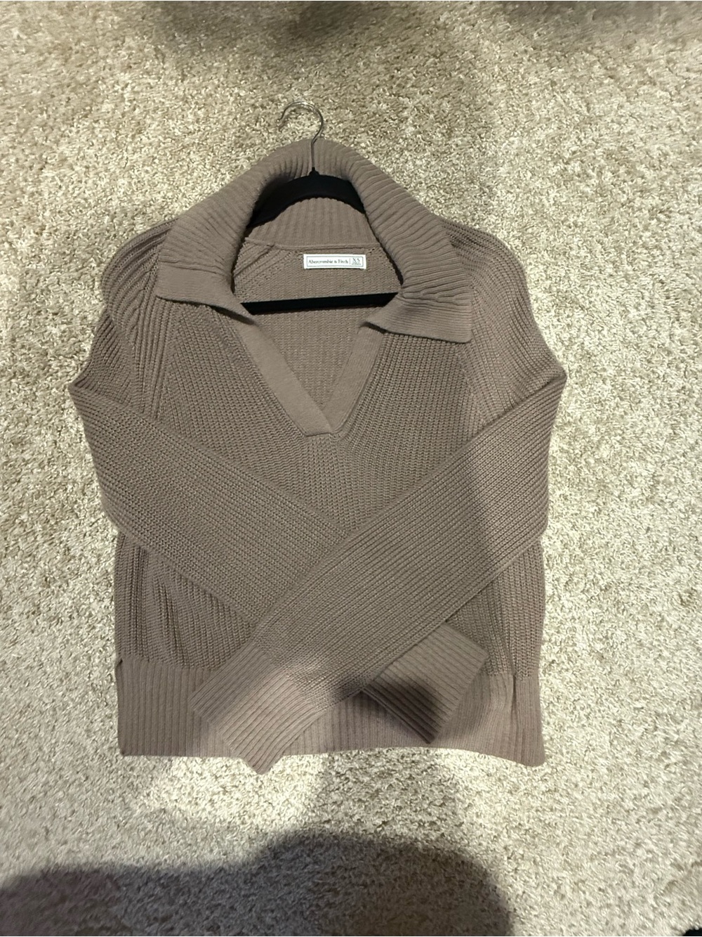Abercrombie & Fitch Taupe Ribbed Collared V-Neck Sweater